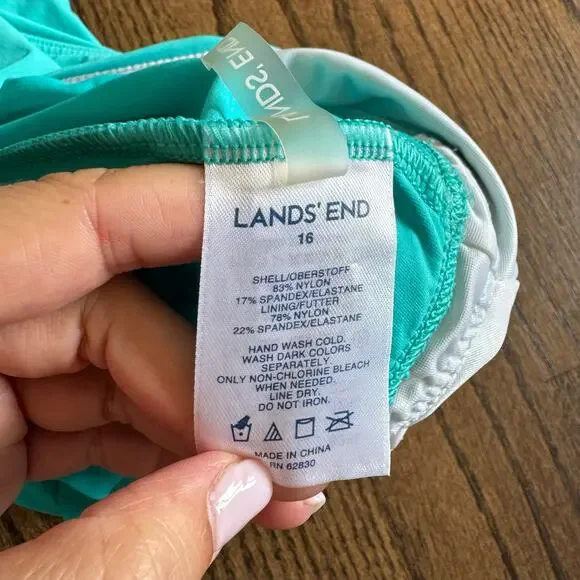 Lands End Womens Solid Teal Green Racerback Tankini Swim Suit Top Plus Size 16 - Picture 4 of 6